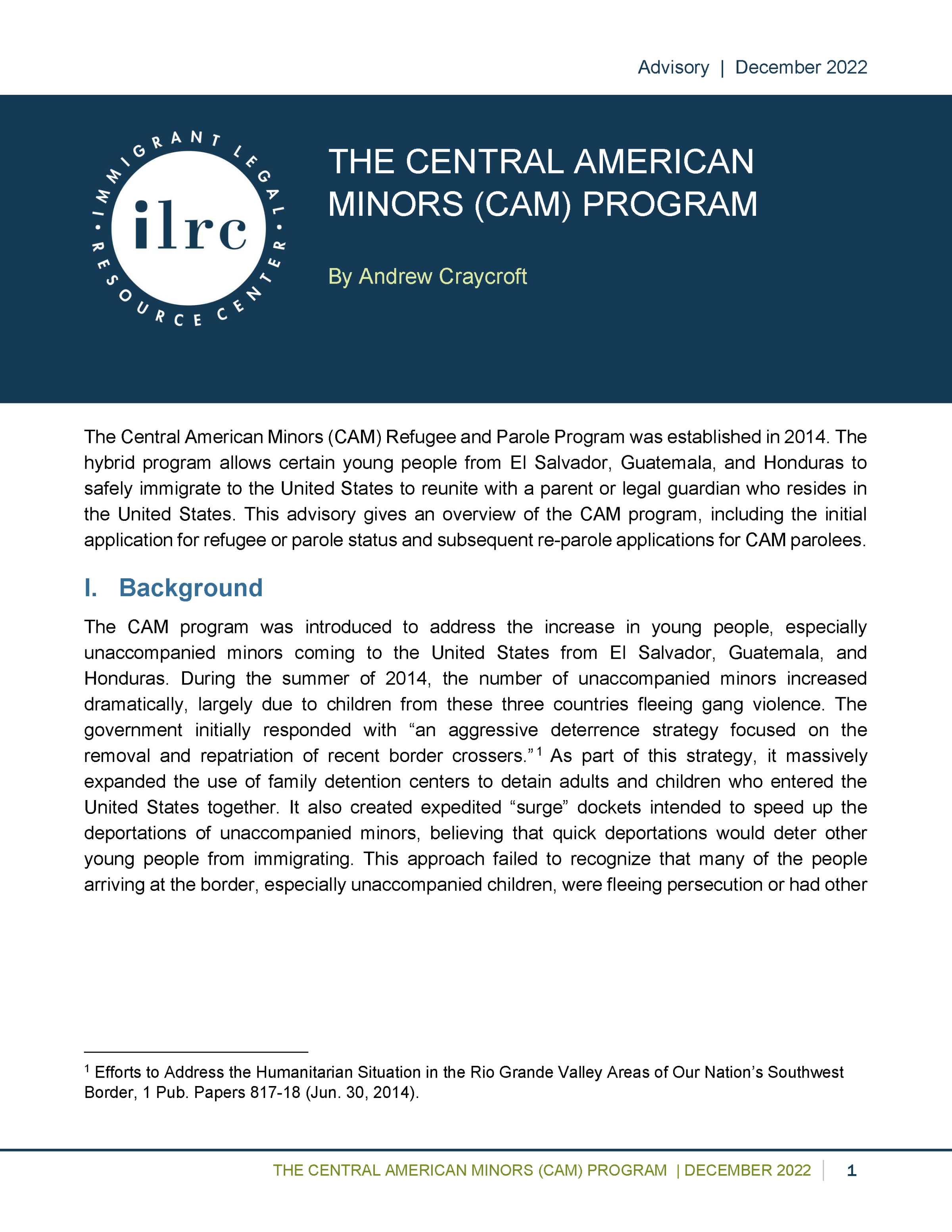 The Central American Minors Cam Program Immigrant Legal Resource Center Ilrc